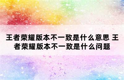 王者荣耀版本不一致是什么意思 王者荣耀版本不一致是什么问题